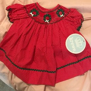 Krewe Infant Christmas Smocked Dress